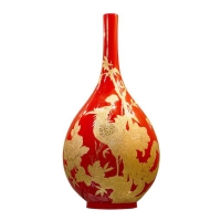 China Red Porcelain W/Gold-drawing