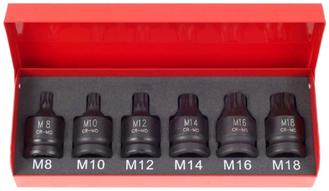 氣動起子套筒 6pcs 1/2”Dr. 43mm Spline Impact Socket Set Cr-Mo