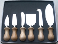 6-pc Stainless Steel Cheese Knife Set w/ Rubber Wood Handle 6-pc Stainless Steel Cheese Knife Set w/ Rubber Wood Handle