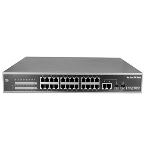 24 Port FE + 2 GbE TP/SFP Combo Web Smart POE Switch, IEEE802.3af/at