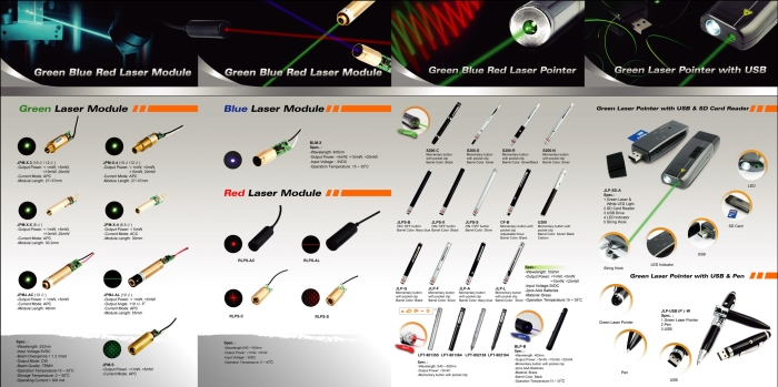 diffeent color laser modules and laser pointers and presenters