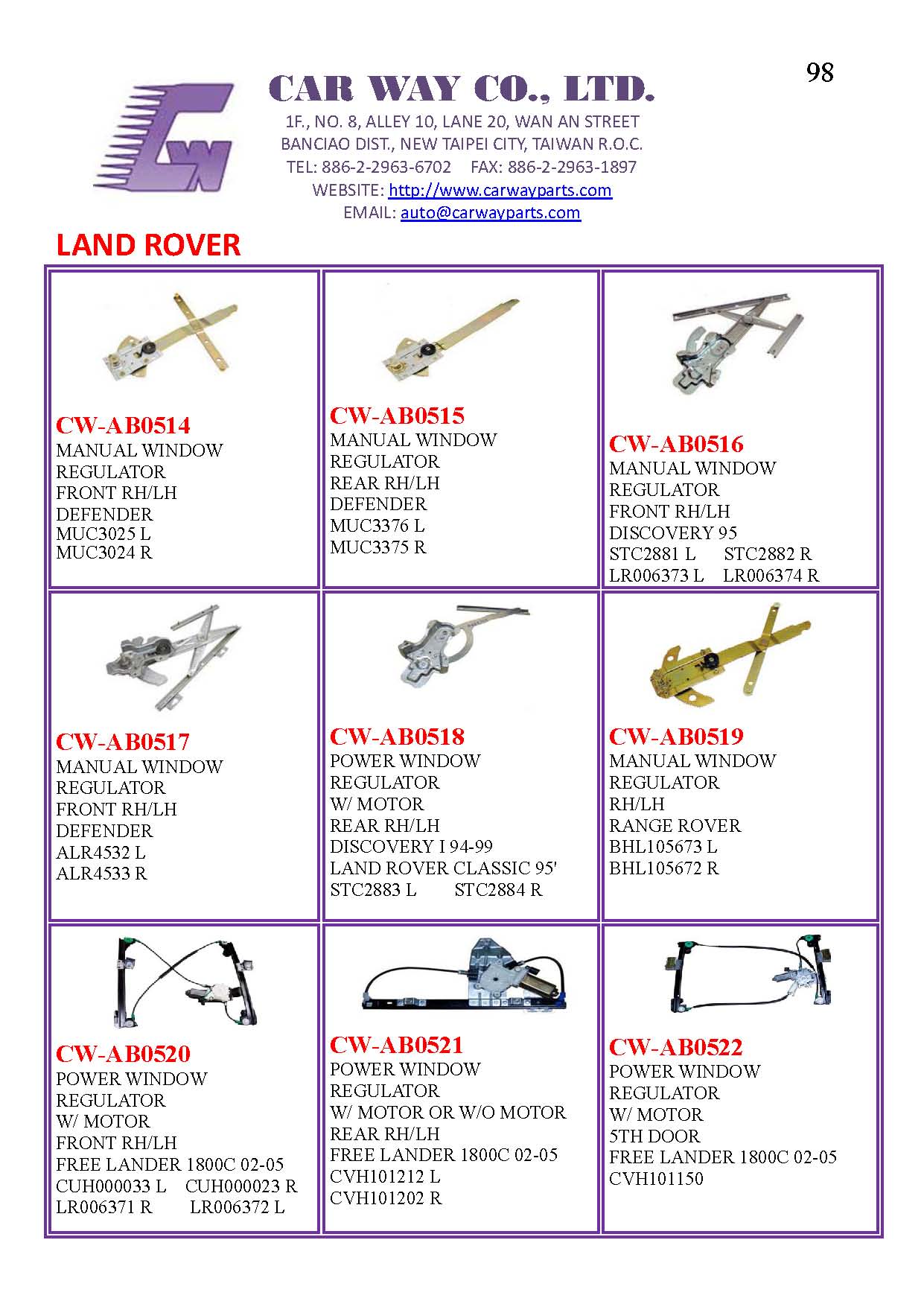 LAND ROVER WINDOW REGULATOR LAND ROVER WINDOW REGULATOR