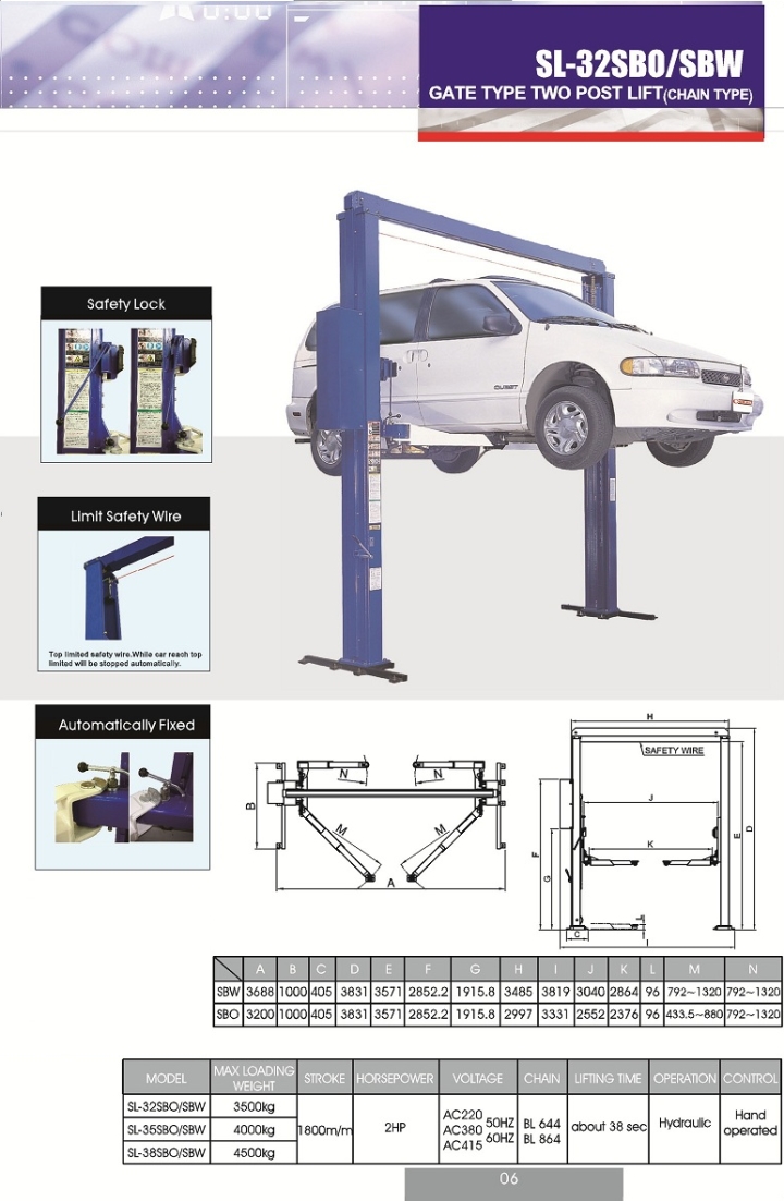 Gate type two post lift(Chain type)(3.5tons) /car lift /auto lift