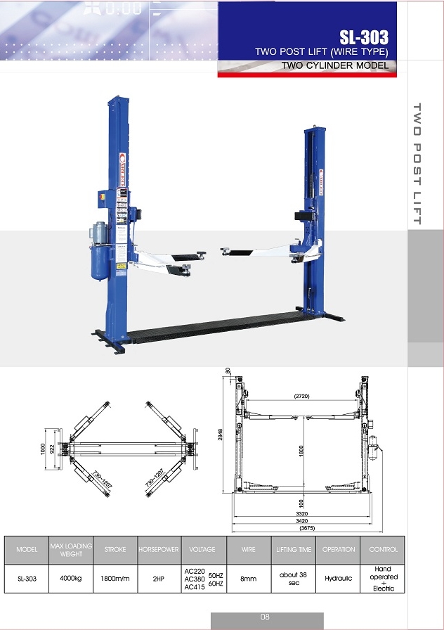 Two post lift(4.0tons)(wire type) /car lift /auto lift Two post lift(4.0tons)(wire type) /car lift /auto lift