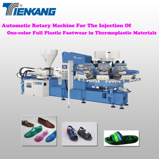 Automatic rotary machine for the injection of one-color full plastic footwear