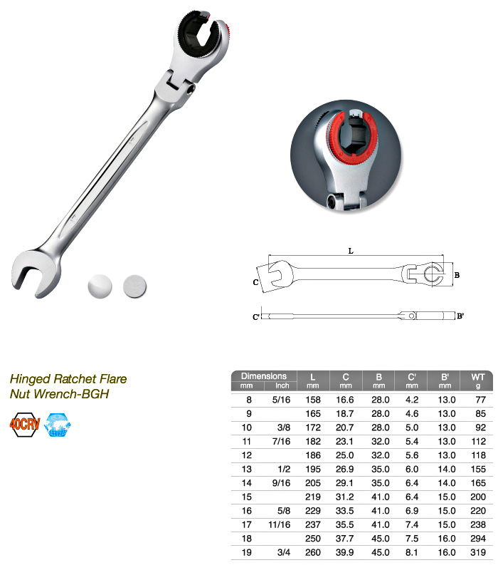 Hinged Ratchet Flare Nut Wrench-BGH Hinged Ratchet Flare Nut Wrench-BGH