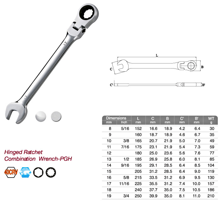 Hinged Ratchet Combination Wrench-PGH