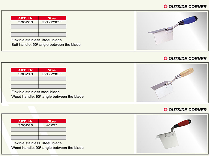 Outside Corner Trowel/Cement Finishing Tools Outside Corner Trowel/Cement Finishing Tools