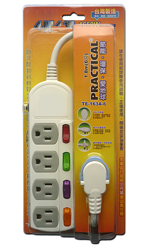 PC extension cord (super-energy-efficient, 4-switch, 4-socket, 6ft)