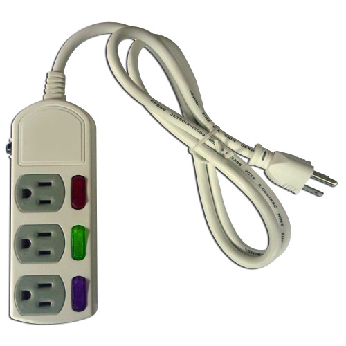 PC extension cord (3-switch, 3-socket, 4ft)
