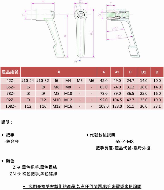 鋅合金把手-螺母(可調式手把/萬向手把) 鋅合金把手-螺母(可調式手把/萬向手把)