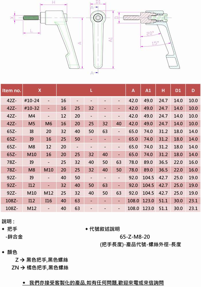 锌合金把手-螺丝(可调式手把/万向手把)