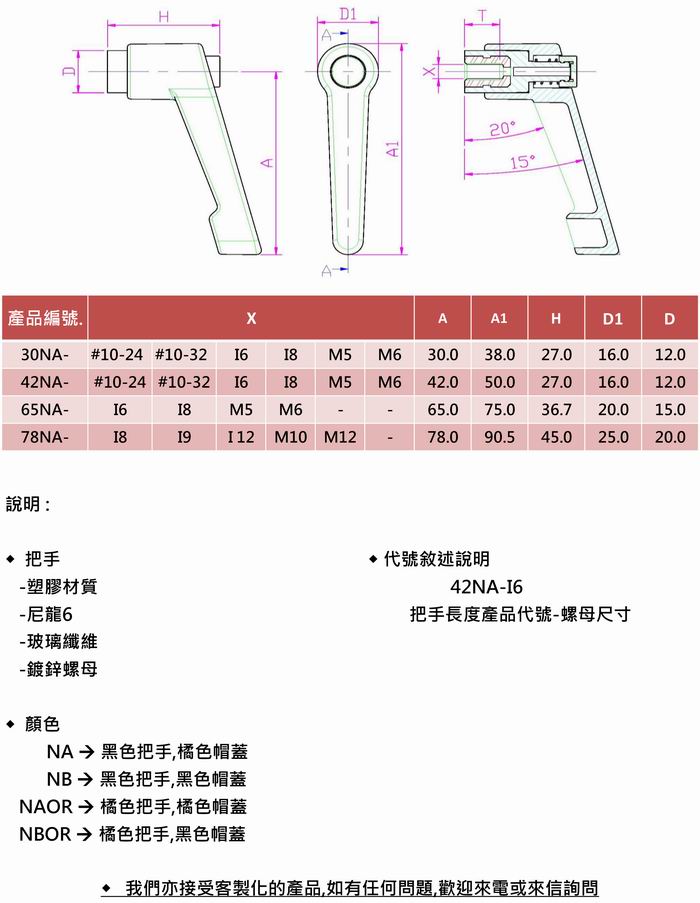 塑膠把手-螺母(可調式手把/萬向手把)