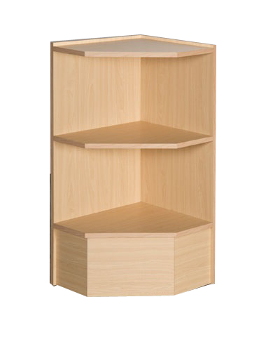 Pentagon corner case with wood shelves