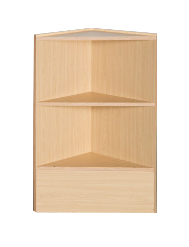 Triangular coner case with wood shelves Triangular coner case with wood shelves