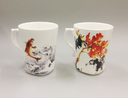 Carp and Sparrow Cup couple set in Water and ink painting by Hao Nian Ou Carp and Sparrow Cup couple set in Water and ink painting by Hao Nian Ou