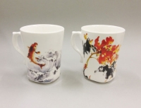 Carp and Sparrow Cup couple set in Water and ink painting by Hao Nian Ou