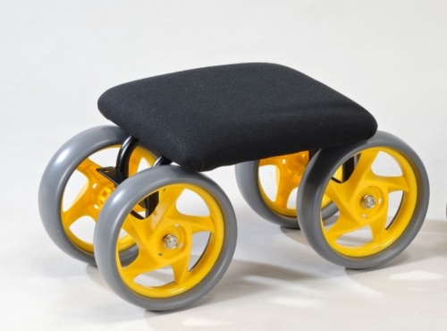 Garden cart with padded seat on wheels Garden cart with padded seat on wheels