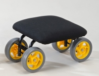 Garden cart with padded seat on wheels