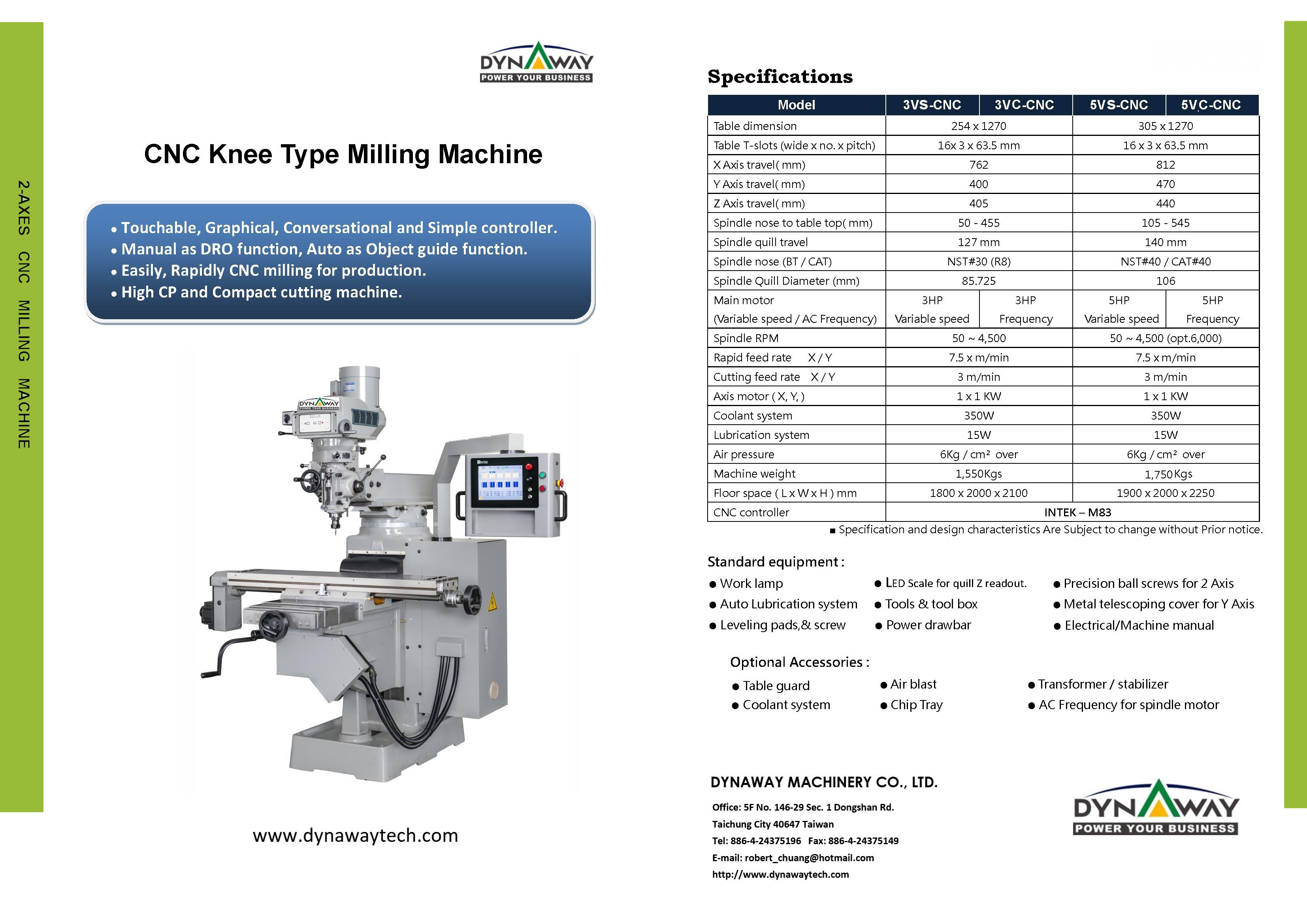 Cnc Knee Type Milling Machine Cnc Knee Type Milling Machine Dynaway Machinery Co Ltd Product Information