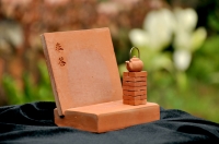 Pottery coaster and business-card caddy  set