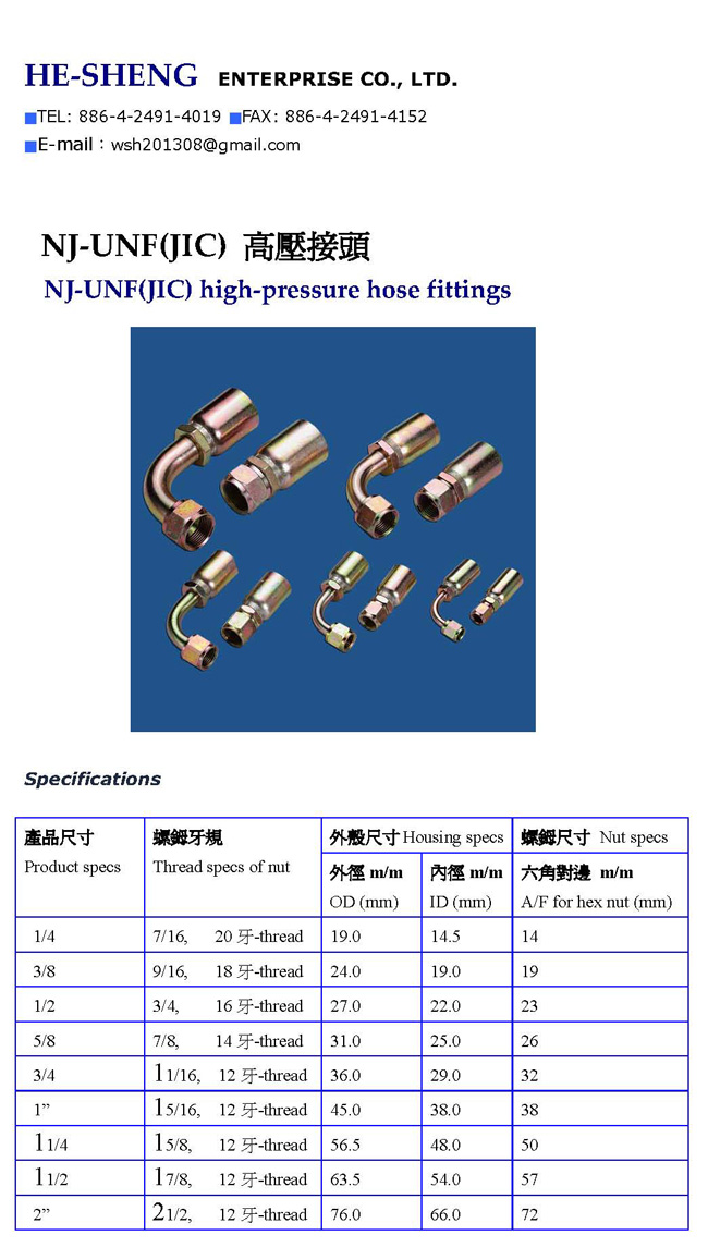 NJ-UNF (JIC) 高压接头