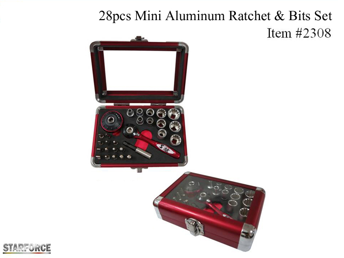 28pcs Mini Aluminum Ratchet & Bits Set