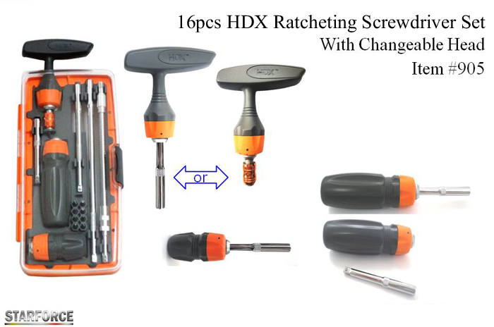16pcs HDX Ratcheting Screwdriver Set With Changeable Head