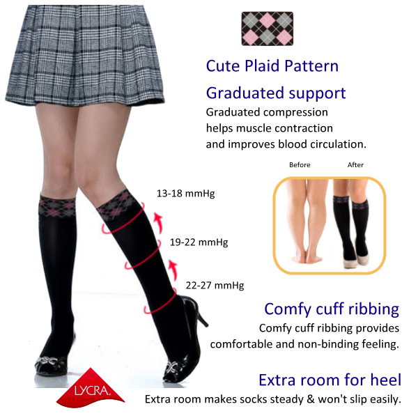 Plaid Knee High Compression Socks