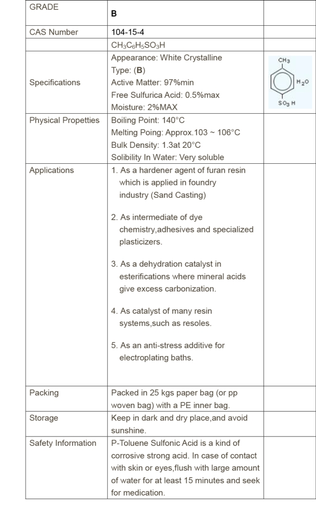 PTSA Grade-B(97%)/p-Toluenesulfonic acid/PTSA PTSA Grade-B(97%)/p-Toluenesulfonic acid/PTSA