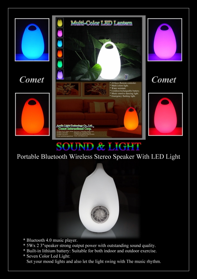 Portable Bluetooth Wireless stereo speaker with LED light