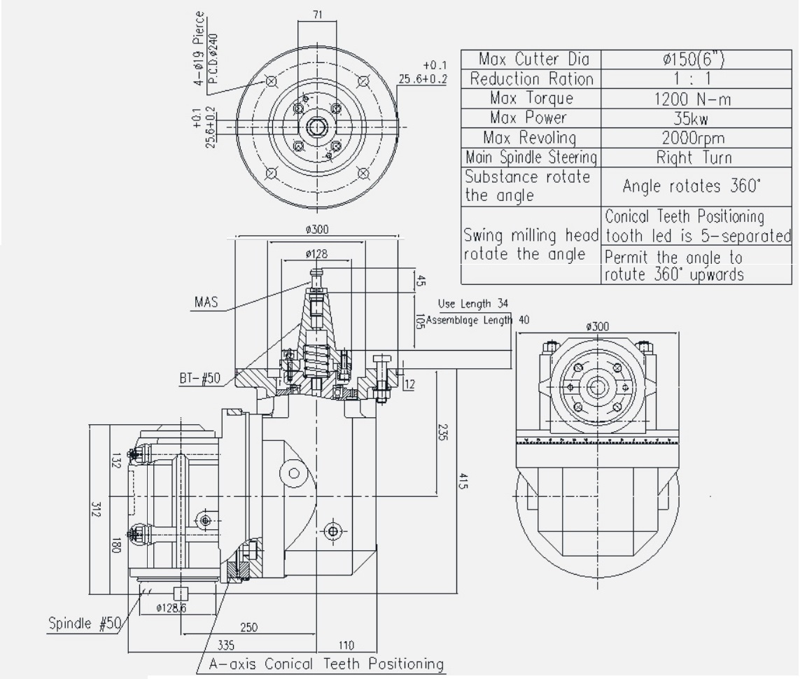 A-axis Conical Teeth Positioning Eccentric Spindle Milling Head A-axis Conical Teeth Positioning Eccentric Spindle Milling Head
