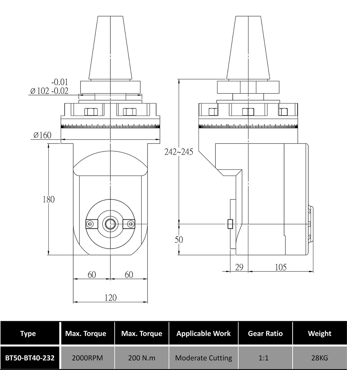 BT50-BT40-232 Angle Head BT50-BT40-232 Angle Head