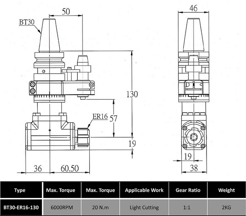 BT30-ER16-130 Angle Head