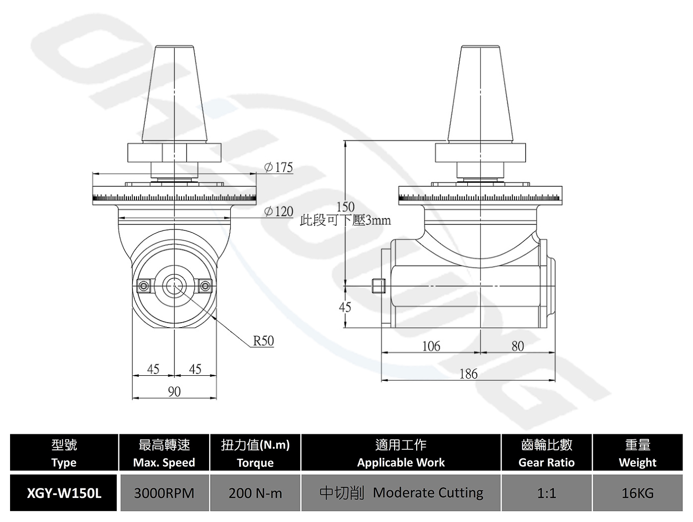 XGY-W150L側銑頭