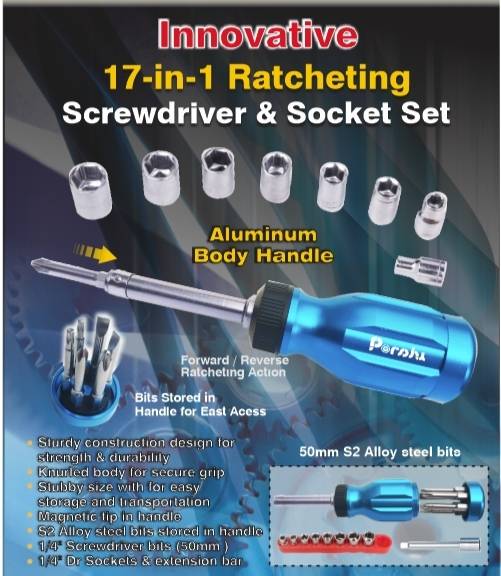 17 in 1 Ratcheting Screwdriver & Socket Set