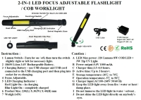 2-IN-1 LED FOCUS ADJUSTABLE FLASHLIGHT / COB WORKLIGHT