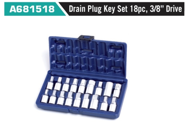 A681518 Drain Plug Key Set 18pc, 3/8” Drive