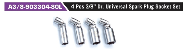A3/8-903304-80L 4 Pcs 3/8” Dr. Universal Spark Plug Socket Set