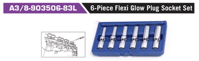 A3/8-903506-83L 6-Piece Flexi Glow Plug Socket Set A3/8-903506-83L 6-Piece Flexi Glow Plug Socket Set