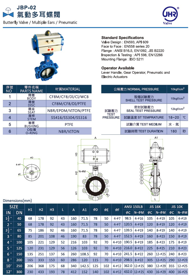 JBP-02 氣動法蘭蝶閥
