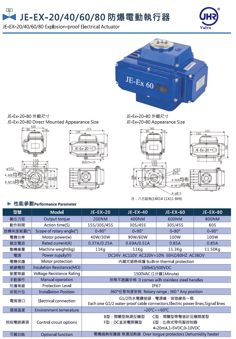 JE-EX-20/40/60/80 防爆電動執行器