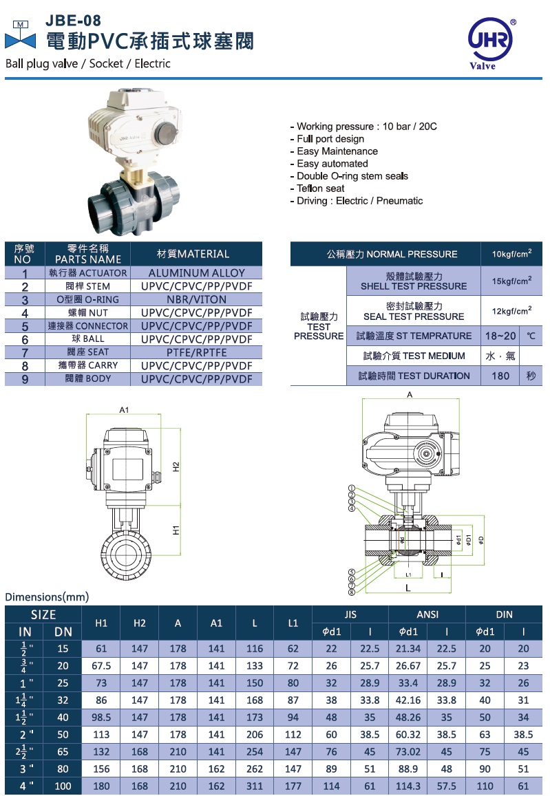 JBE-08 電動PVC承插式球塞閥