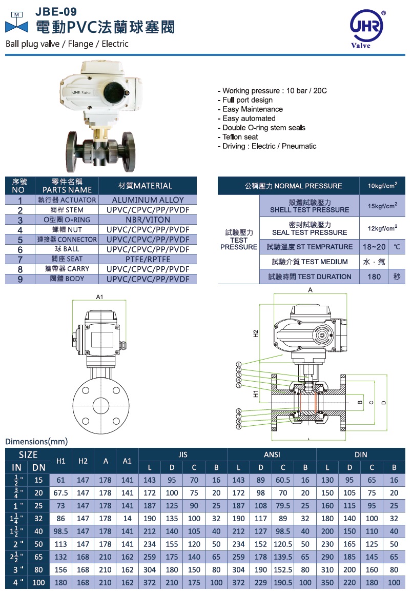 JBE-09 電動PVC法蘭球塞閥