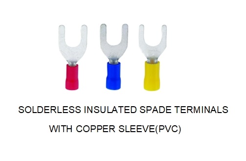 Solderless Insulated Spade Terminals with Cooper Sleeve (PVC) Solderless Insulated Spade Terminals with Cooper Sleeve (PVC)