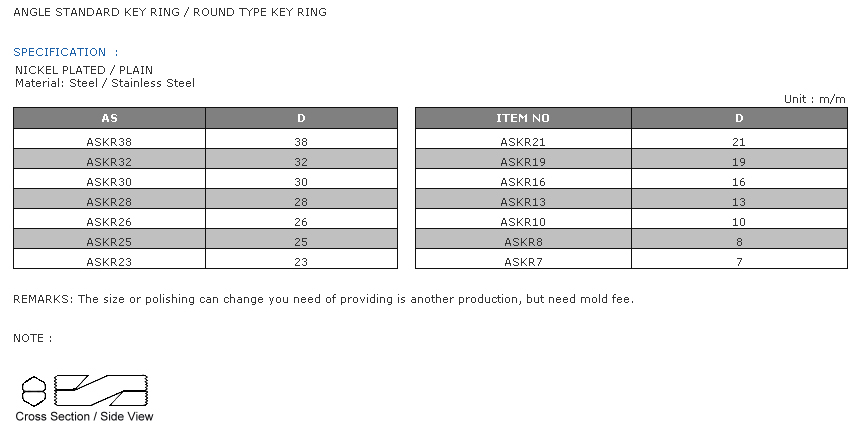 Angle Standard Key Ring / Round Type Key Ring