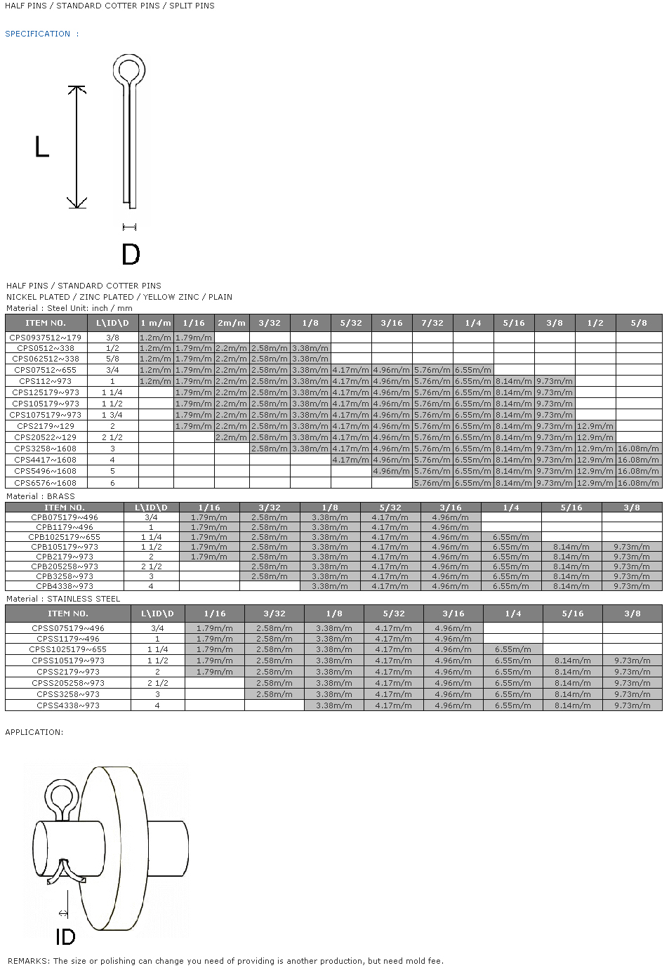 Half Pins / Standard Cotter Pins / Split Pins