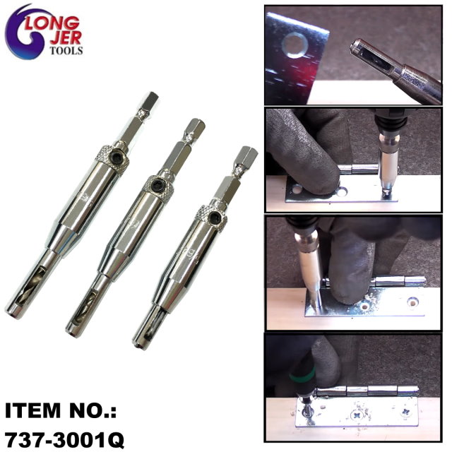 3 PCS SELF-CENTERING HINGE DRILL BIT SET