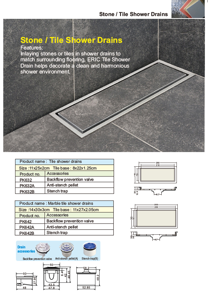 Tiled Linear Shower Drains, Shower floor drains
