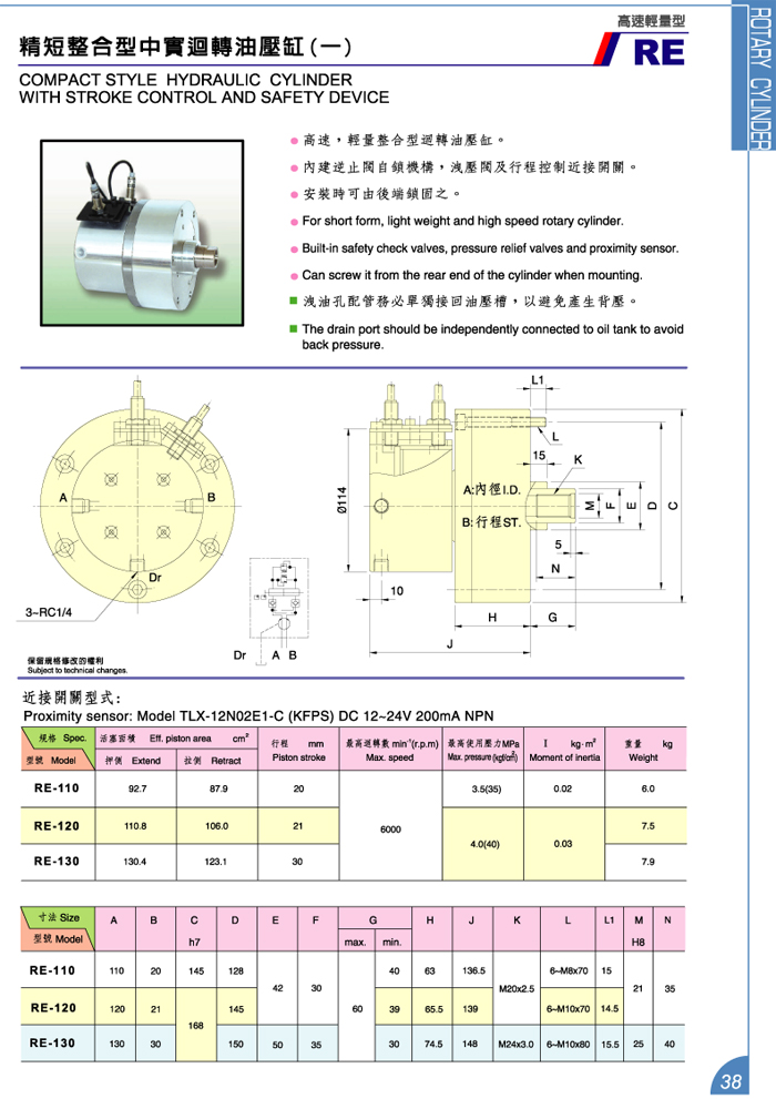 精短整合型中實迴轉油壓缸 (一)